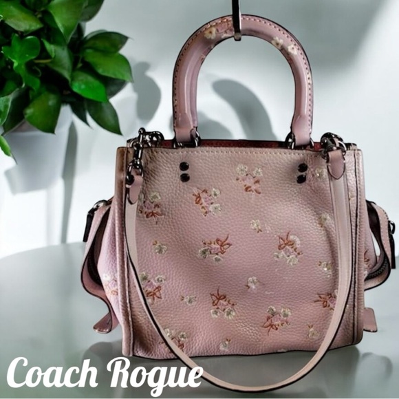 COACH Rogue 25 Floral Sequin Bow Print Handbag Purse - Mauve 29216 EUC - Picture 2 of 10